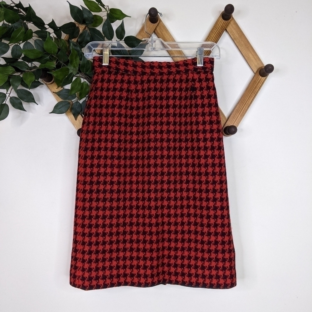 Vintage JH Collectibles Wool Houndstooth Knee Length Pencil Skirt -Size 4